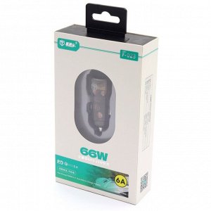 Зарядное устройство в прикуриватель Dual USB Car Charger Adapter, 12/24В, 1xUSB (5В/5А–11В/6А), 1xUSB Type-C (9В/2.22А), 66Вт, с функциями Power Delivery и Quick Charge, арт. F-025