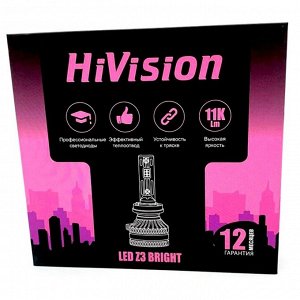 Лампа светодиодная HiVision Z3 Bright H11 (PGJ19-2, T11), 12В, 50Вт, 6000К, комплект 2 шт, арт. Л0398