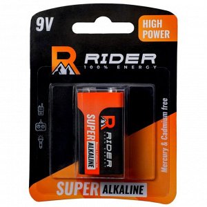 Батарейка щелочная Rider High Power Super Alkaline, «Крона» (6LR61), 9В, 1шт, арт. 3351/3368
