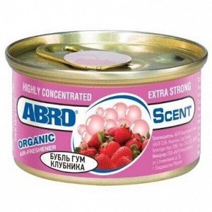 Ароматизатор на торпеду ABRO Органик, Bubble Gum/Strawberry (Бабл Гам/Клубника), с растительным наполнителем, баночка 42г, арт. AS-560-BG-ST-RE