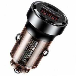 Зарядное устройство в прикуриватель Remax Walking Cyberpunk Fast Car Charger, 12/24В, 1xUSB (4.5В/5А–12В/1.5А), 1xUSB Type-C (5В/3А–12В/2.5А), 30Вт, с функциями Power Delivery и Quick Charge, арт. RCC