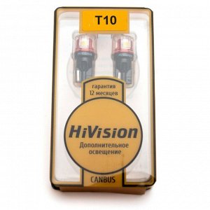 Лампа светодиодная HiVision WY5W (W2.1x9.5d, T10), 12/24В, 1.7Вт (соответствует 5Вт), оранжевые, 2700К, комплект 2 шт, арт. Л0423