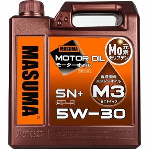 Масло моторное Masuma Motor Oil M3 5w30, полусинтетическое, API SN+, ILSAC GF-5, для бензинового двигателя, 4л, арт. M-3001E