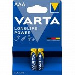 Батарейка щелочная Varta LongLife Power, AAA (LR03), 1.5В, 2шт