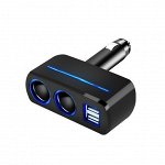 Разветвитель прикуривателя Olesson 12/24В, 2 гнезда, 2xUSB (5В, 3.1А макс.), 120Вт, черный, с подсветкой, арт. 1637