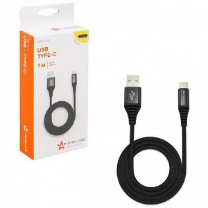 Кабель для мобильных устройств Airline, с USB на USB Type-C, 1м, чёрный, нейлоновый, арт. ACH-C-25