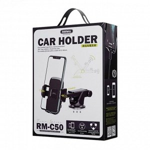 Держатель для телефона Remax Car Holder, на лобовое стекло/торпедо (присоска), поворотный, чёрный, арт. RM-C50