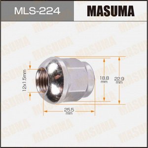 Гайка колесная Masuma MLS-224, закрытая, для Honda, M12x1.5(R), длина 25.5мм, сфера R12, под ключ 19мм
