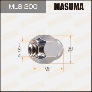Гайка колесная Masuma MLS-200, закрытая, для Subaru, M12x1.25(R), длина 25.8мм, коническая посадка, под ключ 19мм