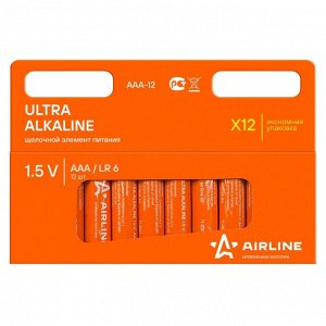 Батарейка щелочная Airline, AAA (LR03), 1.5В, 12 шт, арт. AAA-12