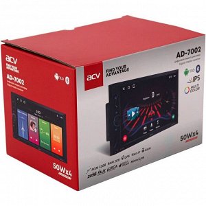 Мультимедийный центр ACV AD-7002, 2 DIN, Android 11, 7" (1024x600), USB/AUX/Bluetooth, 4х50Вт, поддержка камеры заднего вида, с GPS, настраиваемая подсветка