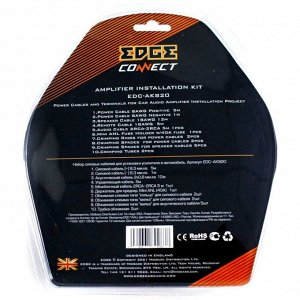 Комплект проводов для 2-канального усилителя EDGE EDC-AK820, силовой (8AWG), заземляющий (8AWG), акустический (18AWG), управляющий (18AWG) и межблочный кабели, держатель с предохранителем Mini ANL 40А