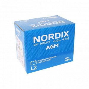Аккумулятор Nordix LN2/L2(H5) L, 60Ач, CCA 680А, необслуживаемый, технология AGM