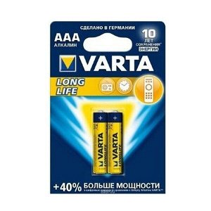 Батарейка щелочная Varta Longlife, AAA (LR03), 1.5В, 2 шт, арт. 4103.101.412