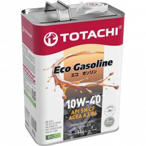 Масло моторное Totachi Eco Gasoline 10w40 полусинтетическое, API SN/CF, ACEA A3/B3/B4, универсальное, 4л, арт. 10904