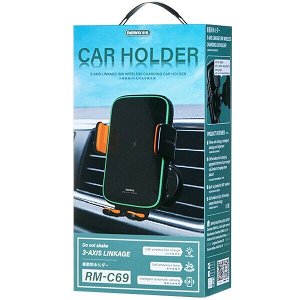 Держатель для телефона Remax 3-Axis Linkage Car Holder, в дефлектор, гравитационный, с беспроводной зарядкой 15Вт, арт. RM-C69