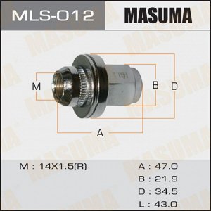 Гайка колесная Masuma MLS-012, закрытая, для внедорожников Toyota, M14x1.5(R), длина 47мм, с прессшайбой 35мм, под ключ 22мм