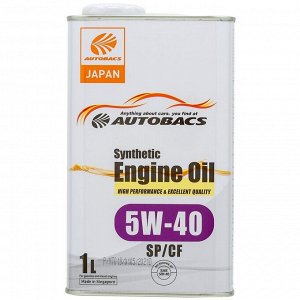 Масло моторное Autobacs Engine Oil 5w40, синтетическое, API SP/CF, универсальное, 1л, арт. A00032065 (Сингапур)