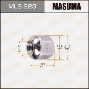 Гайка колесная Masuma MLS-223, открытая, для Honda, M12x1.5(R), длина 18.9мм, сфера R12, под ключ 19мм