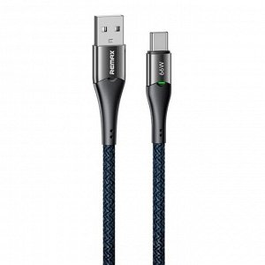 Кабель для мобильных устройств Remax Fast Charging Data Cable 66W, с индикатором, с USB на USB Type-C, 6А, 1.2м, синий, арт. RC-C117