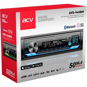 Автомагнитола ACV AVS-940BM, 1 DIN, USB/AUX/microSD/Bluetooth, 4х50Вт, настраиваемая подсветка