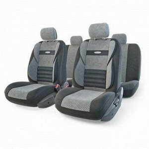 Чехлы AUTOPROFI COMFORT COMBO для передних и задних сидений, велюр, черный/серый цвет, 11 предметов