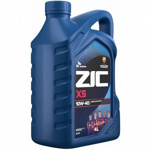 Масло моторное ZIC X5 10w40, полусинтетическое, API SP, для бензинового двигателя, 4л, арт. 162622