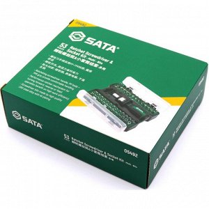 Отвёртка со сменными вставками (битами) SATA, длина стержня 130мм, посадочный размер HEX1/4" и HEX4мм, наконечники SL/PH/TORX/Star/HEX/SCR, 53 предмета, с храповой рукояткой, арт. 05492