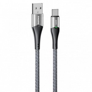 Кабель для мобильных устройств Remax Fast Charging Data Cable 66W, с индикатором, с USB на USB Type-C, 6А, 1.2м, серый, арт. RC-C117