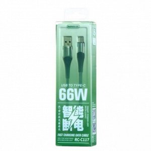 Кабель для мобильных устройств Remax Fast Charging Data Cable 66W, с индикатором, с USB на USB Type-C, 6А, 1.2м, серый, арт. RC-C117