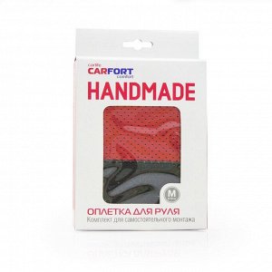 Набор для перетяжки руля CARFORT HANDMADE, кожа, черный/красный цвет, размер M (37-39см), комплект (нить, игла)