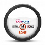 Оплетка на руль CARFORT BONE с рельефными ребрами, кожа, черный цвет, размер M (37-39см)