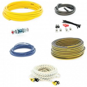 Комплект проводов для 2-канального усилителя SWAT PAC-T8, силовой (8AWG), акустический (16AWG), управляющий (18AWG) и межблочный кабели, держатель с предохранителем Mini ANL 60А, клеммы (8AWG)