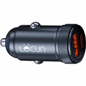 Зарядное устройство в прикуриватель Lecun Mini, 12/24, 1xUSB (5В/3А, 9В/2А, 12В/1.5А), 1xUSB Type-C PD (5В/3А, 9В/3А, 12В/3А), 33Вт, с функцией Power Delivery, арт. LC-21