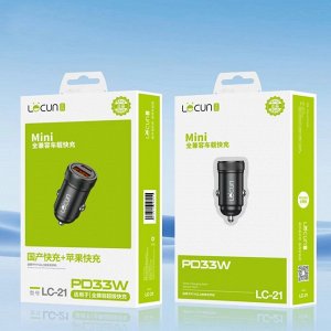 Зарядное устройство в прикуриватель Lecun Mini, 12/24, 1xUSB (5В/3А, 9В/2А, 12В/1.5А), 1xUSB Type-C PD (5В/3А, 9В/3А, 12В/3А), 33Вт, с функцией Power Delivery, арт. LC-21