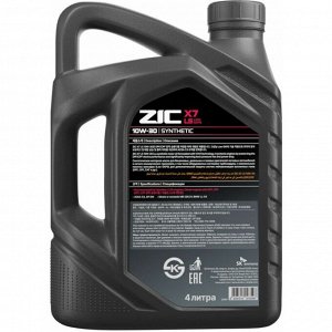 Масло моторное ZIC X7 LS 10w30, синтетическое, API SN, ACEA C3, универсальное, 4л, арт. 162649