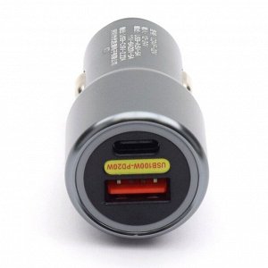 Зарядное устройство в прикуриватель Dual USB Car Charger Adapter, 12/24В, 1xUSB (5В/5А–20В/5А), 1xUSB Type-C (9В/2.22А), 66Вт, с функциями Power Delivery и Quick Charge, арт. F-024