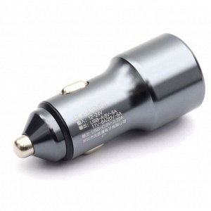 Зарядное устройство в прикуриватель Dual USB Car Charger Adapter, 12/24В, 1xUSB (5В/5А–20В/5А), 1xUSB Type-C (9В/2.22А), 66Вт, с функциями Power Delivery и Quick Charge, арт. F-024
