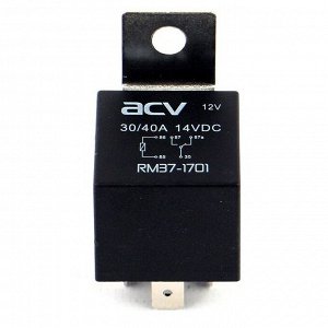 Реле автомобильное ACV RM37-1701, 12В(14В), 30/40А, 5-контактное, герметичный корпус, +колодка RM37-1702 в комплекте