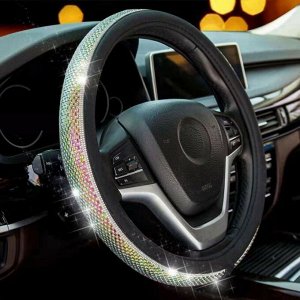 Оплетка на руль Carfort Iris 13 с цветными кристаллами, кожа, черный цвет, размер M (37-39см)
