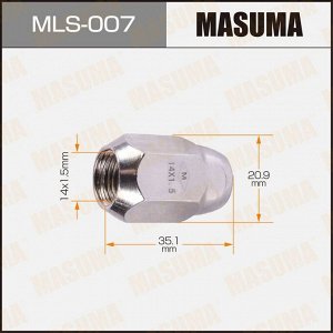 Гайка колесная Masuma MLS-007, закрытая, для кроссоверов Toyota, M14x1.5(R), длина 35.1мм, коническая посадка, под ключ 21мм