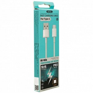 Кабель для мобильных устройств Remax Fast Charging Cable, с USB на USB Type-C, 1м, белый, арт. RC-163a