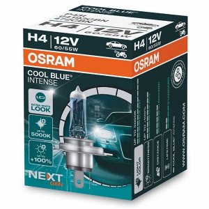 Лампа галогенная Osram Cool Blue Intense (Next Gen) H4 (P43t, T16), 12В, 60/55Вт, 5000К, 1 шт, арт. 64193CBN