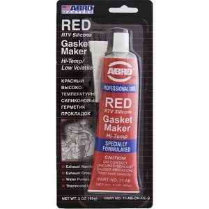 Герметик-прокладка ABRO Masters Red RTV Silicone Gasket Maker, силиконовый, термостойкий, красный, туба 85г, арт. 11-AB-CH-RE-S
