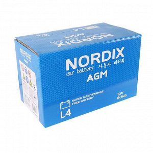 Аккумулятор Nordix LN4/L4(H7) L, 80Ач, CCA 800А, необслуживаемый, технология AGM