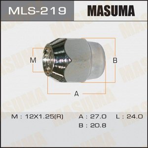 Гайка колесная Masuma MLS-219, закрытая, для Nissan, M12x1.25(R), длина 27мм, коническая посадка, под ключ 21мм