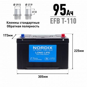 Аккумулятор Nordix T-110/115D31L, 95Ач, CCA 760А, необслуживаемый, технология EFB