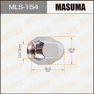 Гайка колесная Masuma MLS-154, закрытая, для KIA / Hyundai / Daihatsu / Mazda / Mitsubishi / Toyota, M12x1.5(R), длина 30.5мм, коническая посадка, под ключ 21мм