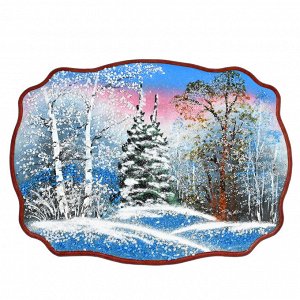 Картина с рисунком из камня, зимнее морозное утро "прямоугольное" 33*24см, 490г