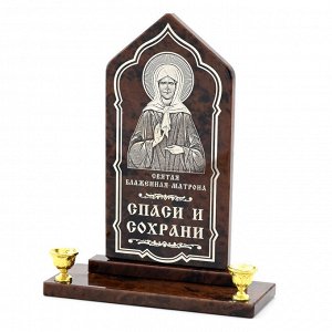 Икона из обсидиана на подставке купол "Матрона" 2свечи 100*40*130мм